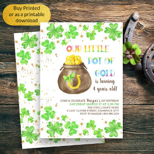 Convite Pequeno Pote de Ouro Shamrock Aniversário Infantil