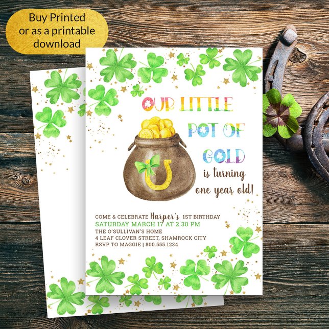 Convite Pequeno Pote do primeiro aniversario de Shamrock D (Cute First Birthday St Patricks Themed Birthday Invitation)