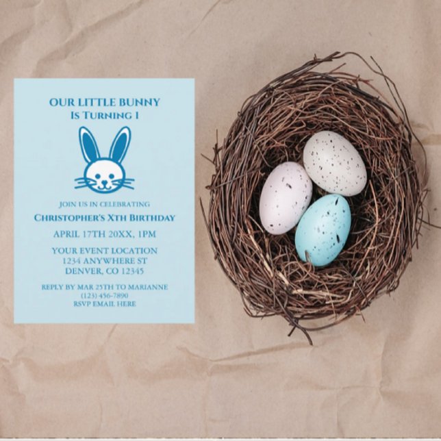 Convite Pequeno primeiro aniversario Bunny (Criador carregado)