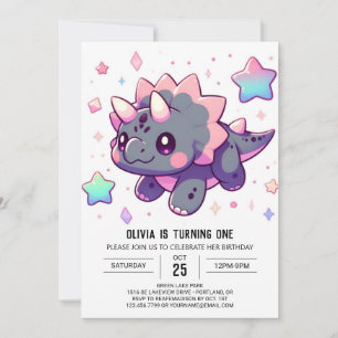 Convite Pequeno primeiro aniversario de Dinossauro Elegant