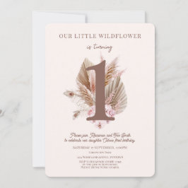 Convite Pequeno primeiro aniversario de Flor Selvagem Boho