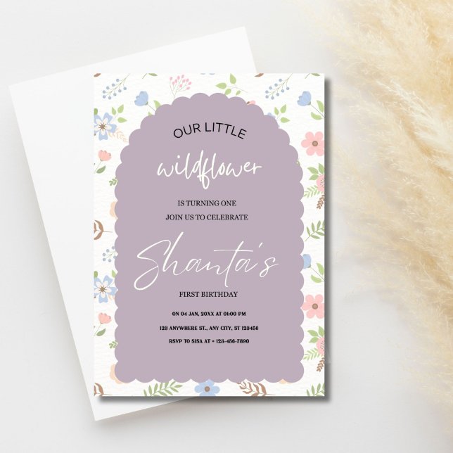 Convite Pequeno primeiro aniversario de flor silvestre mod (Our Little Wildflower Birthday Invite)
