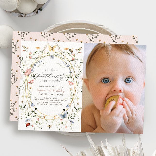 Convite Pequeno primeiro aniversario de Foto de Flor Selva (Criador carregado)