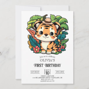 Convite Pequeno primeiro aniversario digital Tiger