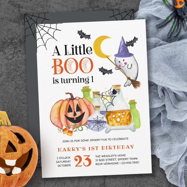 Convite Pequeno primeiro aniversario do Boo Halloween Fant (Criador carregado)