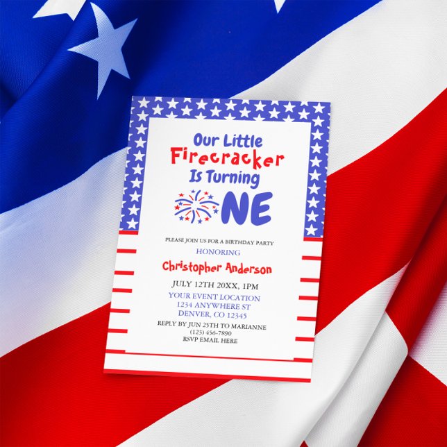 Convite Pequeno primeiro aniversario Firecracker (Criador carregado)