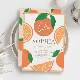 Convite Pequeno primeiro aniversario Laranja Moderno Cutie