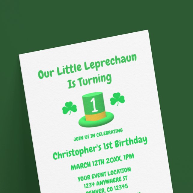 Convite Pequeno primeiro aniversario Leprechaun (Criador carregado)