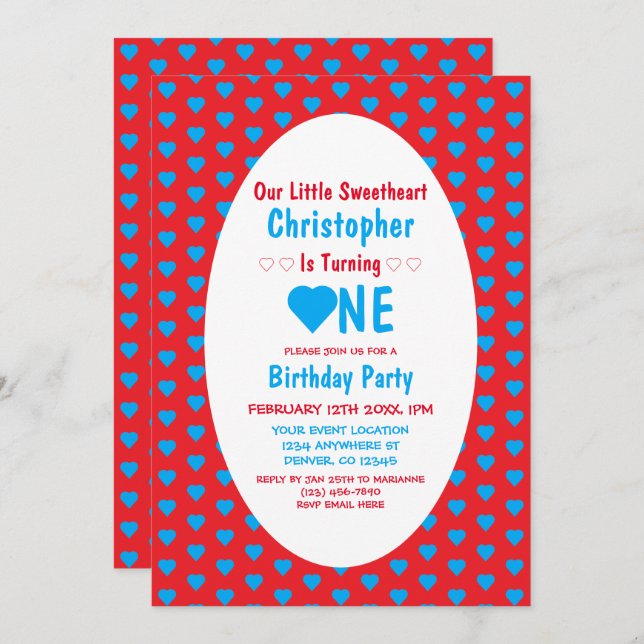 Convite Pequeno primeiro aniversario Swetheart (Frente/Verso)