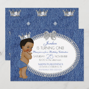 Convite Pequeno Príncipe Afro-Americano Denim e Diamantes