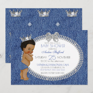 Convite Pequeno Príncipe Bebê Menino Denim & Diamantes