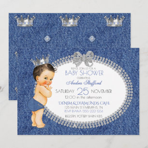 Convite Pequeno Príncipe Bebê Menino Denim & Diamantes