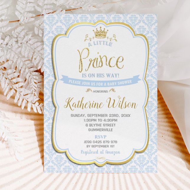 Convite Pequeno Príncipe Chá de fraldas Azul Damasco (Criador carregado)