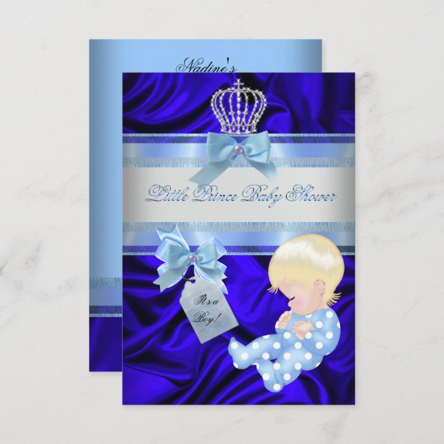 Convite Pequeno Príncipe Chá de fraldas Bolo Azul Real (Frente/Verso)