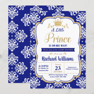 Convite Pequeno Príncipe Chá de fraldas Royal Blue Damask 