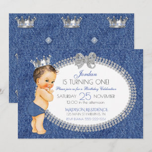 Convite Pequeno Príncipe Denim & Diamantes Coroa Fralda