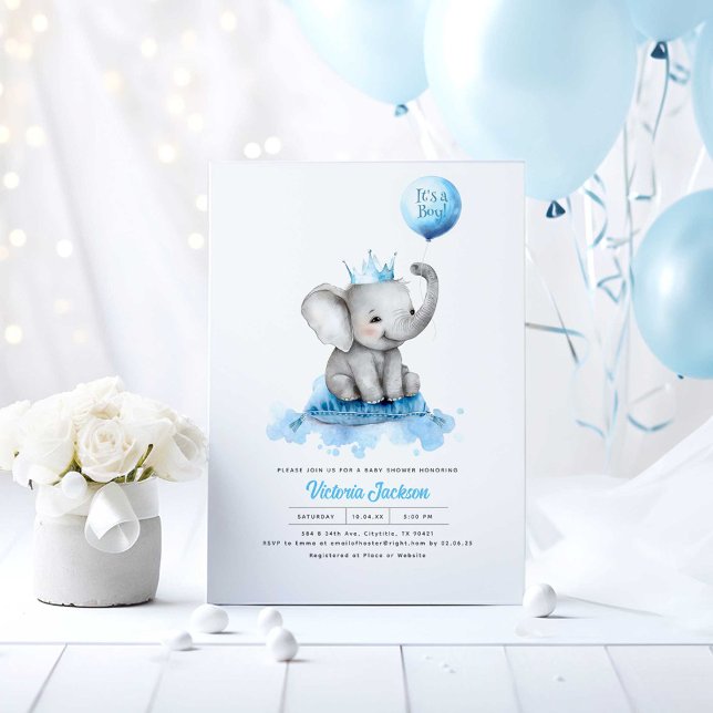 Convite Pequeno Príncipe Elefante É um Chá de fraldas (Little Elephant Blue Baby Shower Invitations)