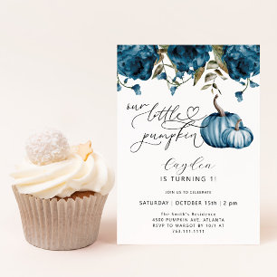 Convite Pequeno Pumpkin Azul Floral Aniversário