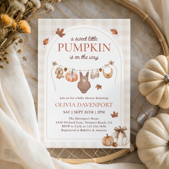 Convite Pequeno Pumpkin Baby Clothline Fall Chá de fraldas (Criador carregado)