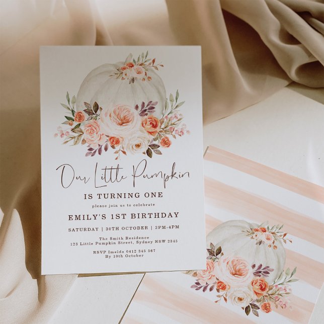 Convite Pequeno Pumpkin Blush Peach Cai no outono, Anivers (Criador carregado)
