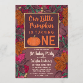Convite Pequeno Pumpkin Cai Folhas e Berries Aniversário