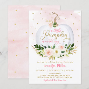 Convite Pequeno Pumpkin Dourado Chá de fraldas Floral Ros