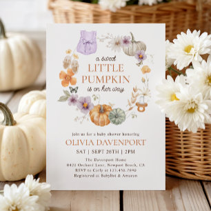 Convite Pequeno Pumpkin Lilly Floral Fall Girl Chá de fral