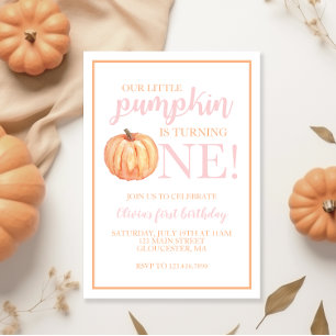 Convite Pequeno Pumpkin Pastel Rosa Cai Primeiro Aniversár