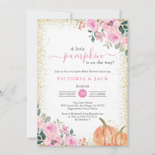Convite Pequeno Pumpkin Pink Floral Fall Chá de fraldas