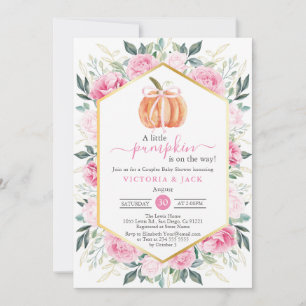 Convite Pequeno Pumpkin Pink Folhas Florais Caindo Chá de