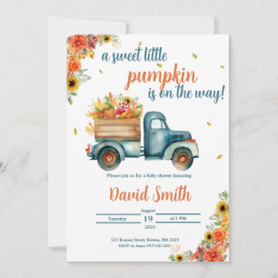 Convite Pequeno Pumpkin Vintage Blue Truck & Fall Floral
