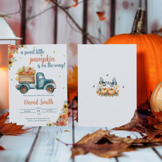 Convite Pequeno Pumpkin Vintage Blue Truck & Fall Floral