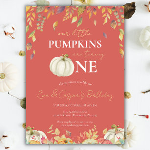 Convite Pequeno Pumpkins Twin primeiro aniversario Waterco