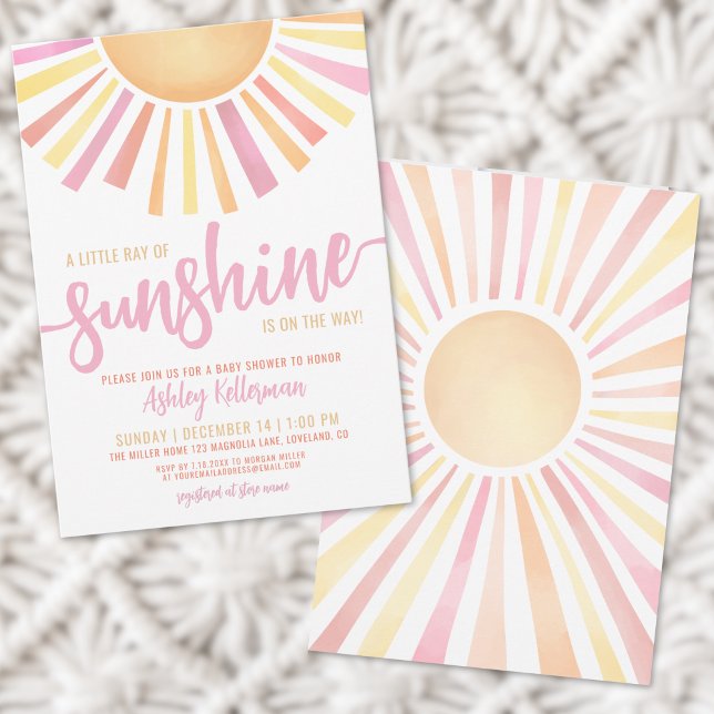 Convite Pequeno Raio De Chá de fraldas Rosa-Sol (Little Ray Of Sunshine Pink Baby Shower Invitation )