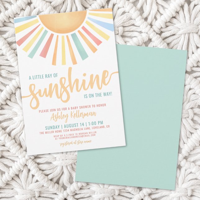 Convite Pequeno Raio De Chá de fraldas Sol (Little Ray Of Sunshine Sun Baby Shower Invitation)