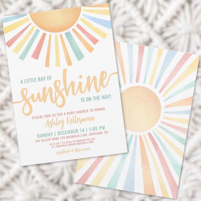Convite Pequeno Raio De Chá de fraldas Sol (Sunshine Gender Neutral Baby Shower Invitation)