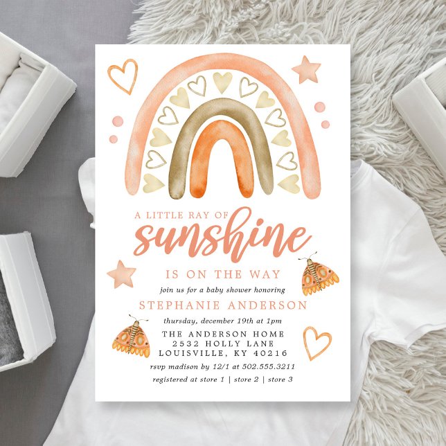 Convite Pequeno Raio De Sol Boho Chuveiro De Bebê Arco-Íri (Criador carregado)