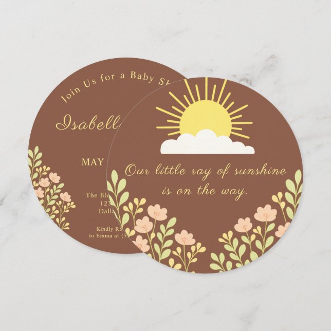 Convite Pequeno Raio de Sol Boho Sol Floral Terracota (Frente/Verso)