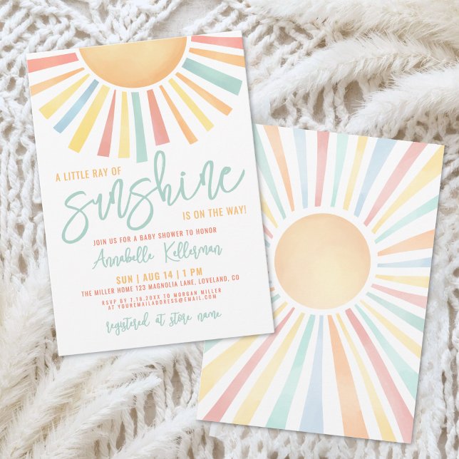 Convite Pequeno Raio De Sol Chá de Bebê (Little Ray Of Sunshine Baby Shower Invitation)