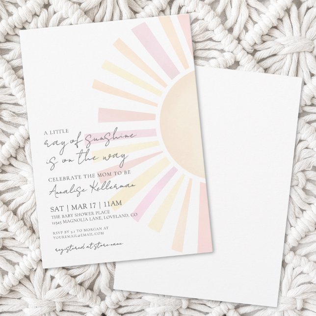 Convite Pequeno Raio De Sol Rosa Festa De Bebê (Little Ray Of Sunshine Pink Baby Shower Invitation)