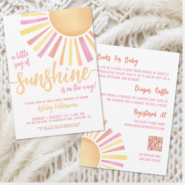 Convite Pequeno Raio De Sol Tudo Em Um Chá De Bebê (Little Ray Of Sunshine All In One Baby Shower Invitation)