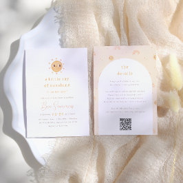 Convite Pequeno Raio Sol Chá de fraldas de Rapariga QR