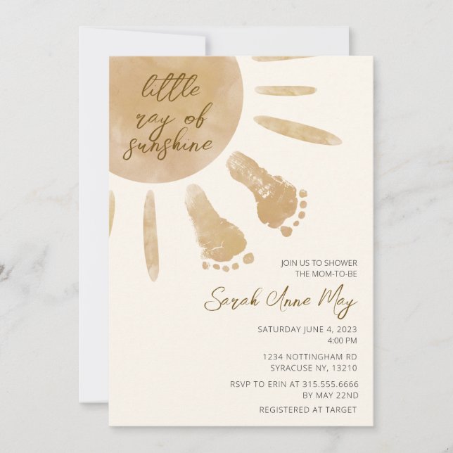 Convite Pequeno Ray do Chá de fraldas Sunshine Boho (Frente)