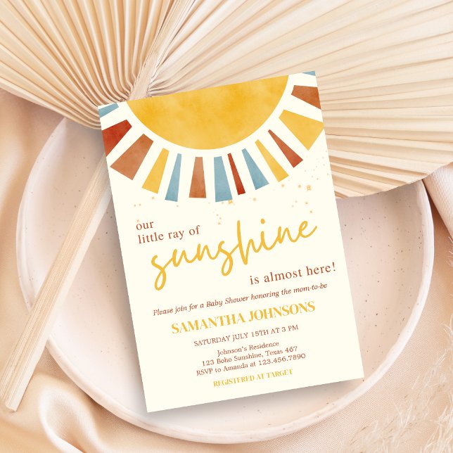 Convite Pequeno Ray do Chá de fraldas Sunshine Boho (Little Ray of Sunshine Baby Shower Invitation)
