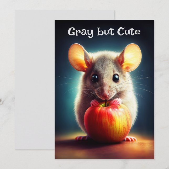 Convite Pequeno roedor adorável segurando maçã vermelha fe (Frente/Verso)