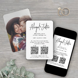 Convite Pequeno Roteiro Mínimo Tudo-em-Um QR Foto Casament