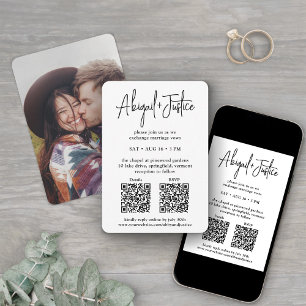 Convite Pequeno Roteiro Mínimo Tudo-em-Um QR Foto Casament