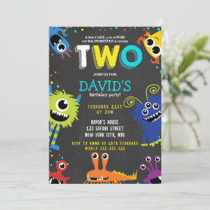 Convite Pequeno segundo aniversário de giz de Festa de ani