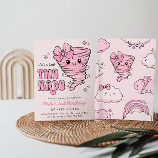Convite Pequeno segundo aniversário Twonado Rosa Tornado