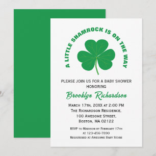 Convite Pequeno Shamrock Irlandês Branco E Chá de fraldas